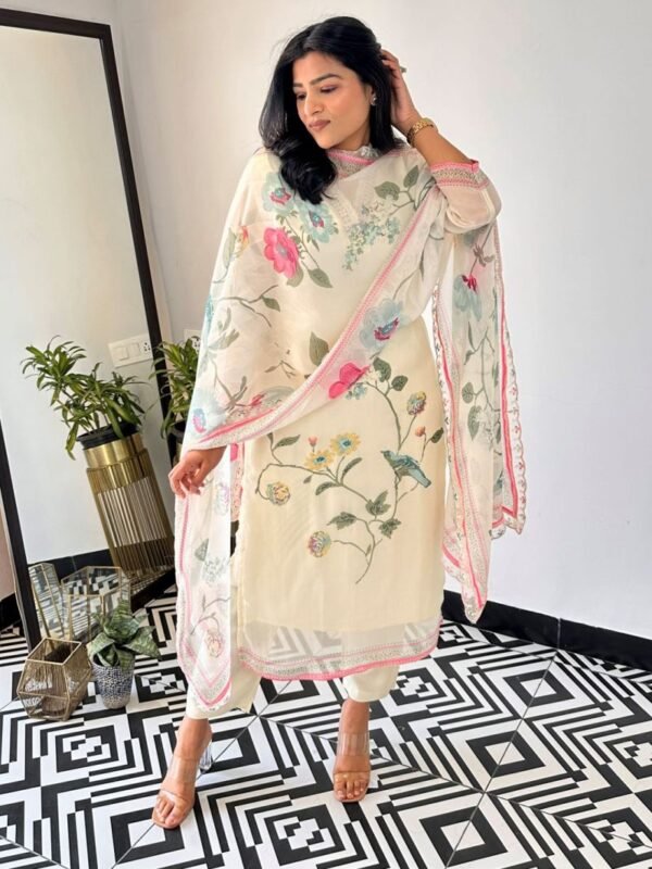 Dhruvi 460 Organza Printed Kurti With Bottom Dupatta