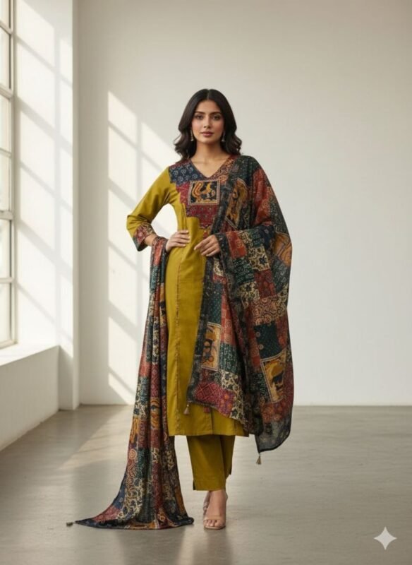 Naisha K 669 Cotton With Work A Line Kurti Pant And Dupatta Collection