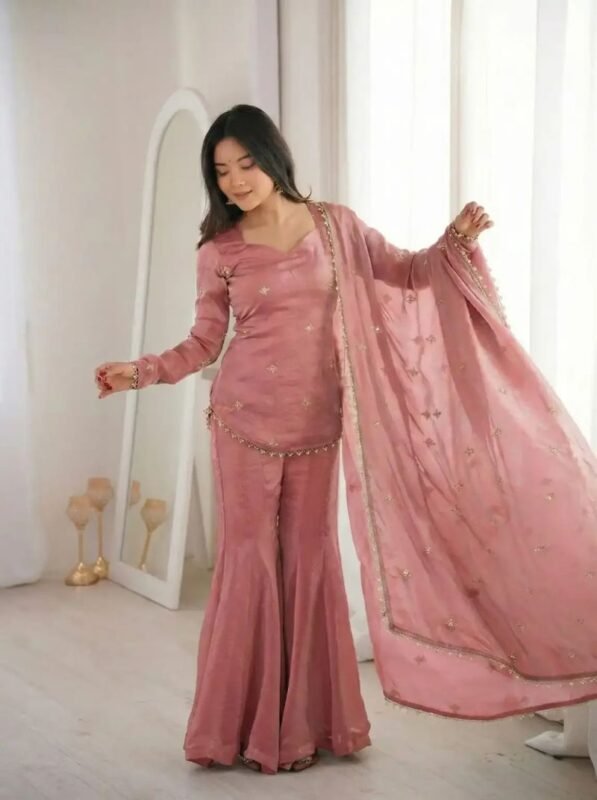 Satzia 02 Fandy Silk Kurti With Sharara Dupatta Collection