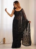 Black Women’s Georgette Embellished Saree with Unstitched Blouse