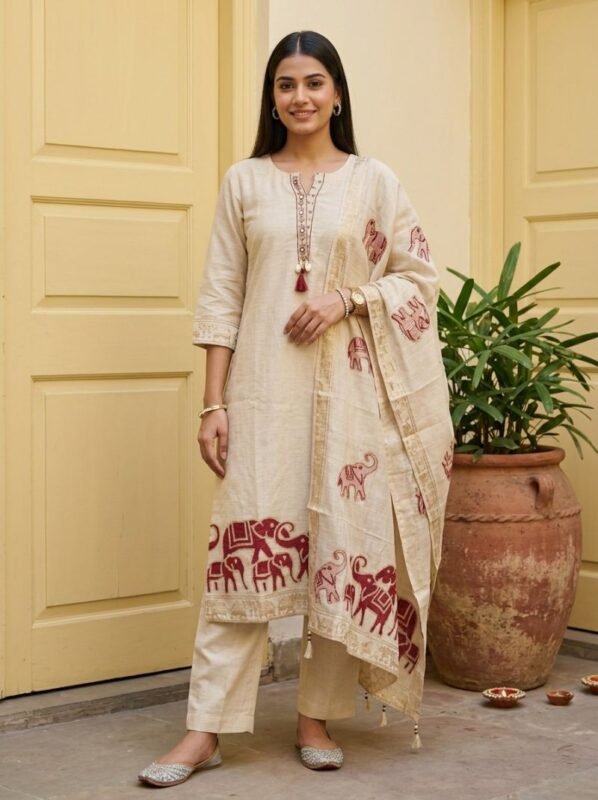 Naisha K 899 Pure Jamdani Kurti With Bottom Dupatta Collection