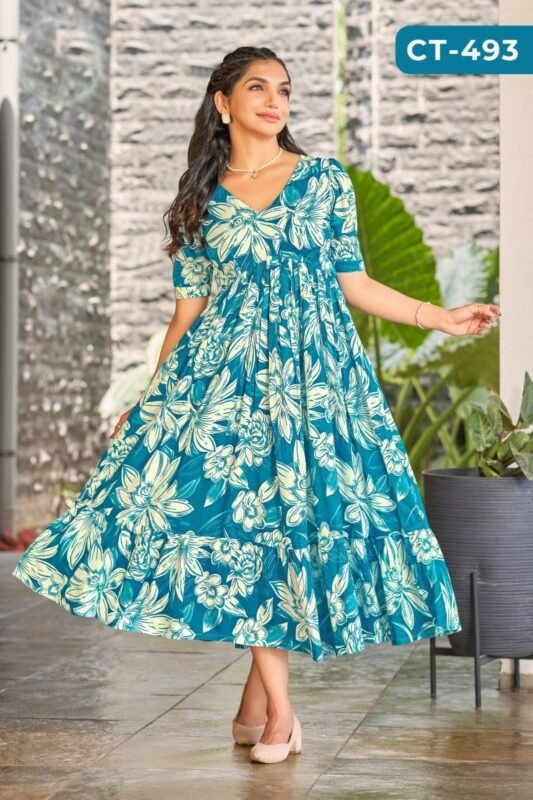 Ctz Rambha Rayon Printed Balloon Sleeve One Piece Top Collection