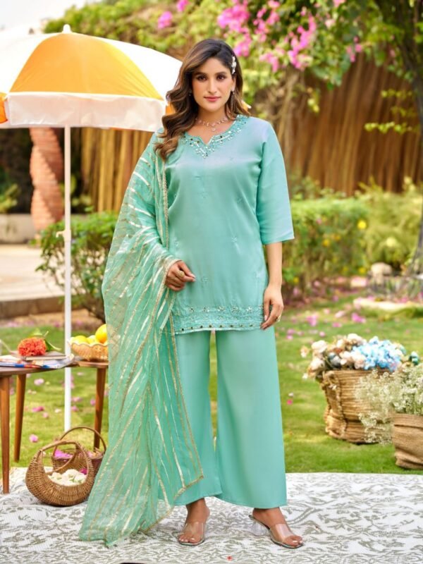 Naisha K 694 Glass With Handwork Designer Top Bottom And Dupatta