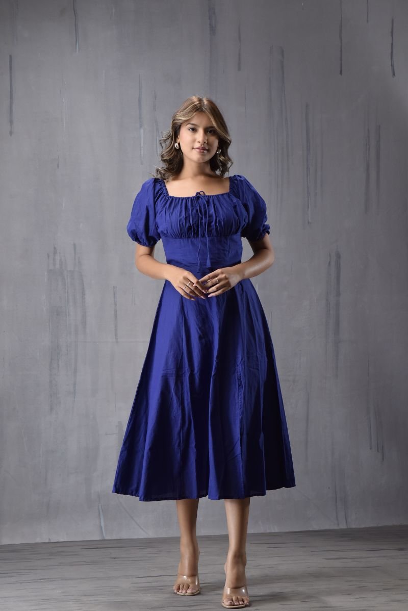 Vw 418 Cotton Royal Blue Casual Wear One Piece Dress