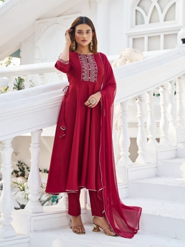 Dhruvi 504 Silk Embroidery Flaired Kurti With Pant Dupatta
