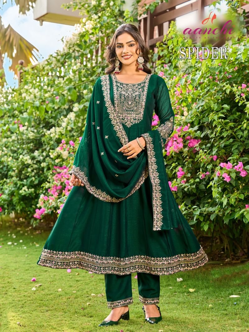 Aanchi Spider Vichitra Silk Embroidery Kurti With Bottom Collection
