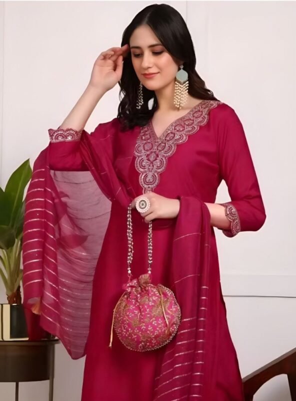 Shubh 34 Rayon Slub Embroidered Kurti With Bottom Dupatta Collection