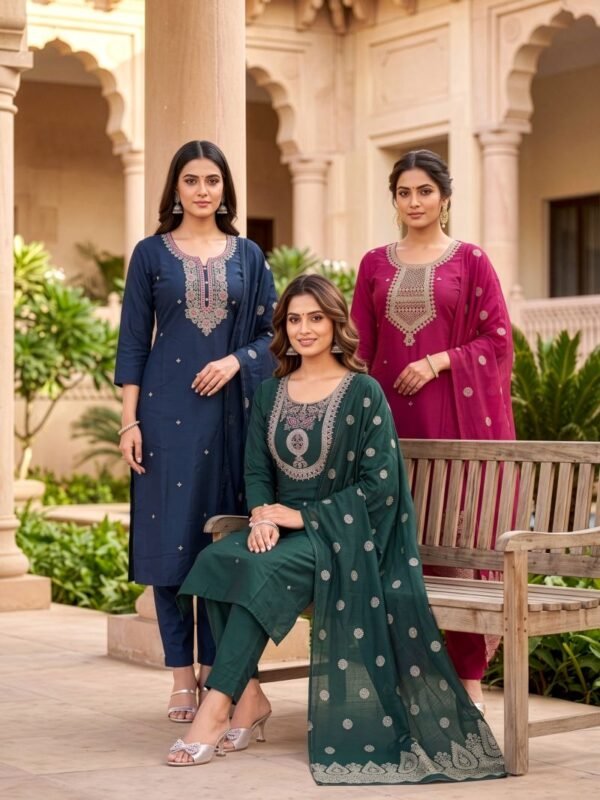 Pritee 1 Roman Silk With Dori Worked Kurti With Bottom Dupatta