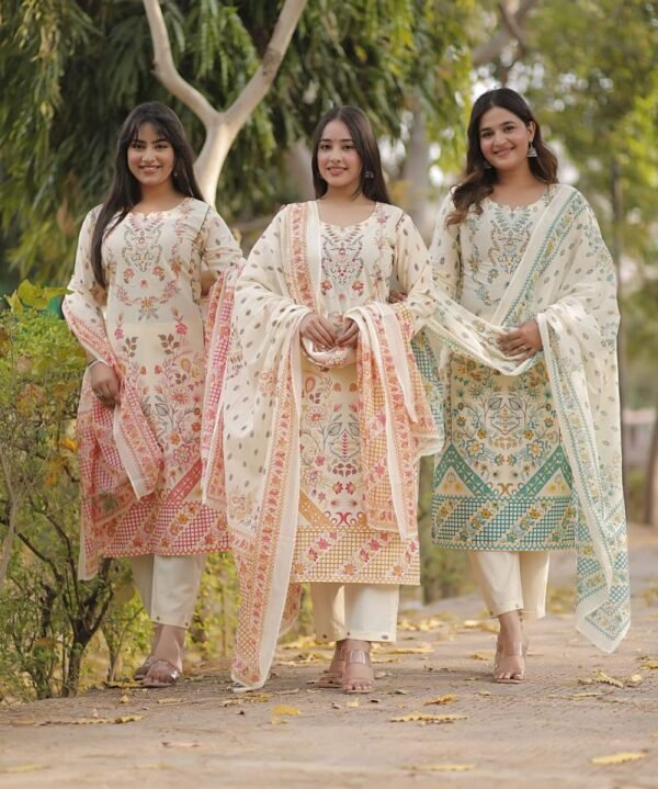 Naisha K 712 Cotton Printed Kurti Pant And Dupatta Collection