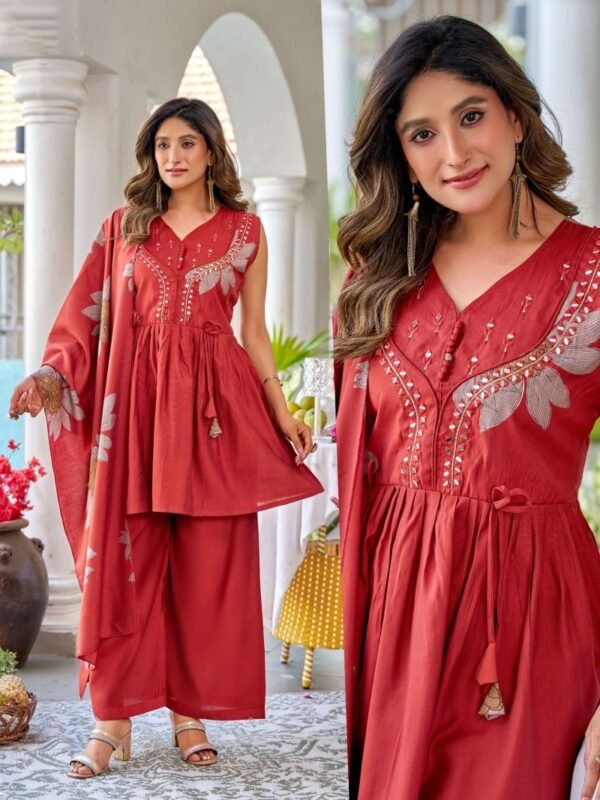 Naisha K 735 Vertican Discharge Printed Frock Plazzo With Dupatta Collection