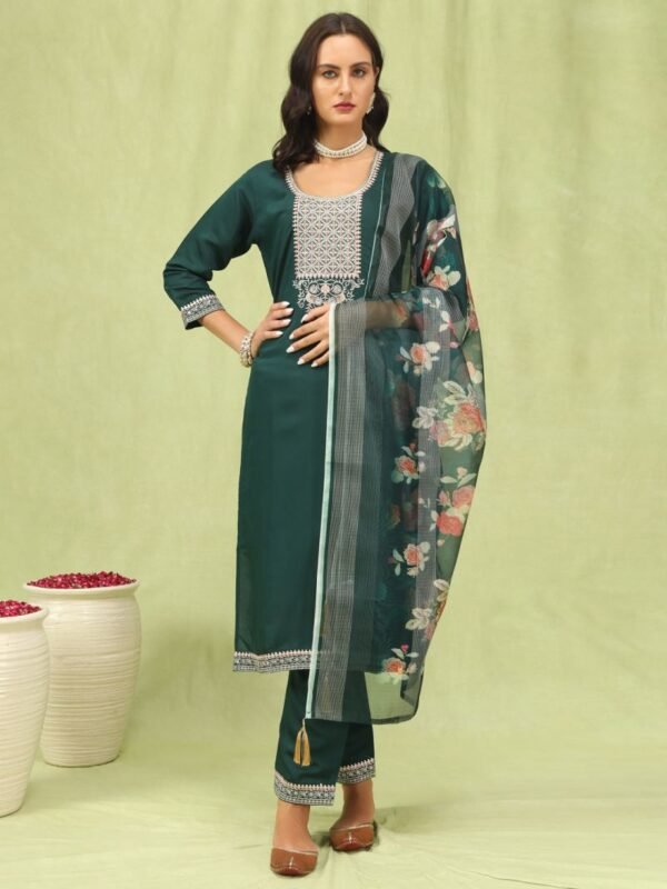 Vp 9583 Viscose Roman Silk Embroidered Straight Kurti Set