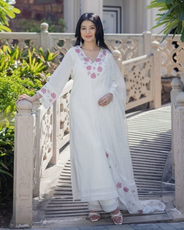 Sataradhya 01 Chanderi Silk With Embroidery Work Kurti Pant And Dupatta