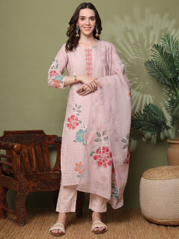 Hr 1419 Polyester Schiffli Printed Kurti Pant And Dupatta Collection