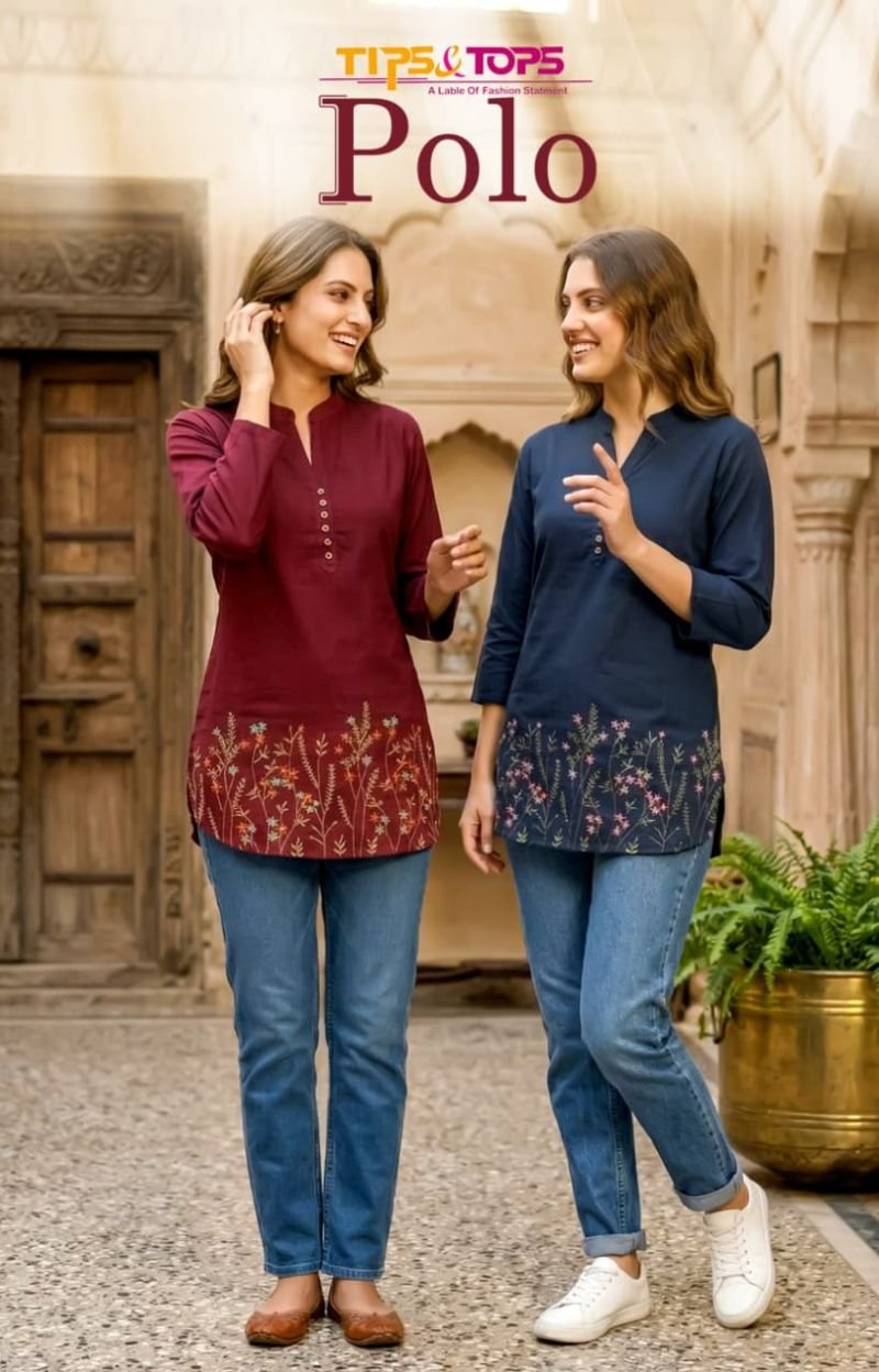 Tips And Tops Polo Short Kurti Rayon Embroidered Short Top Collection