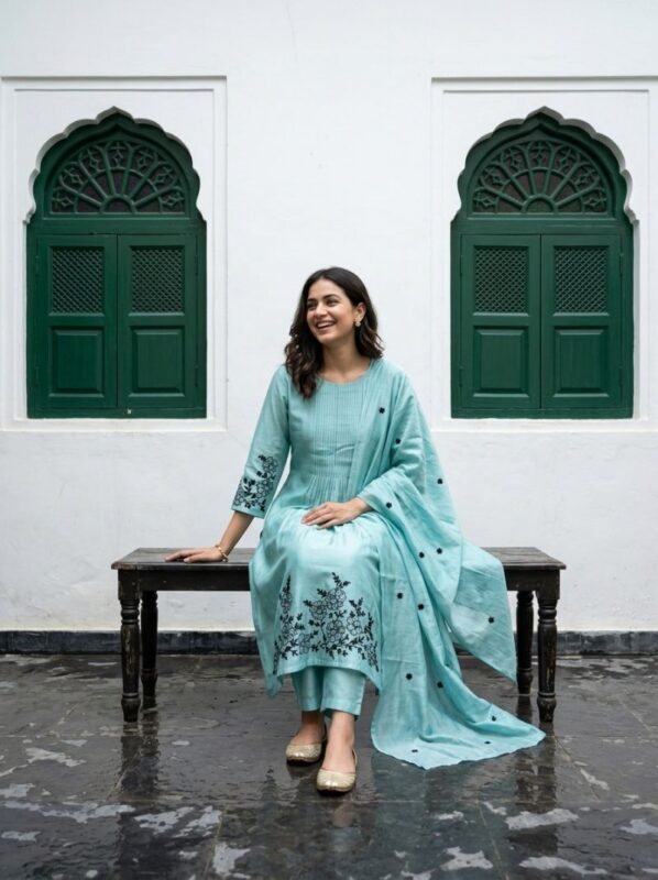 Naisha K 799 Mul Chanderi Embroidered Aline Kurti With Bottom Dupatta Collection