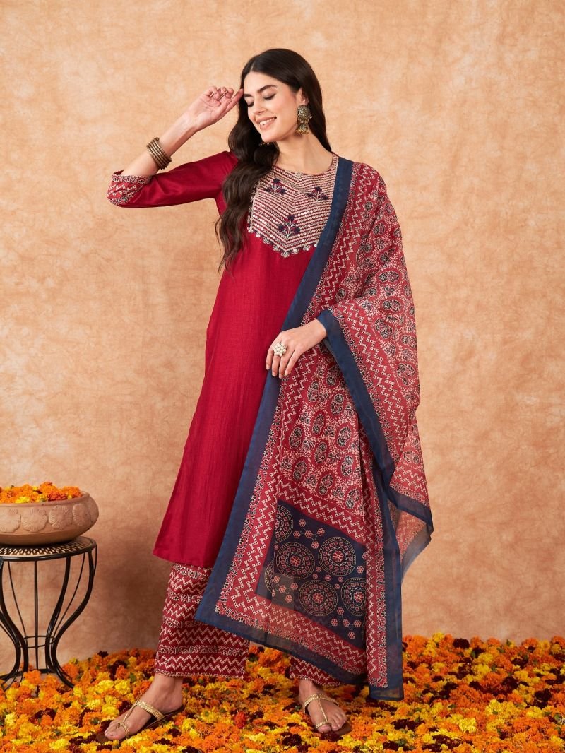 Indo Era 2411 Embroidered Sequence Kurta With Plazzo And Dupatta