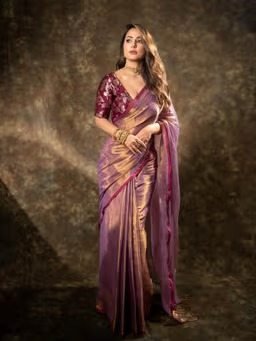 Attractive Wine Fendy Silk Saree with Unstitched Blouse