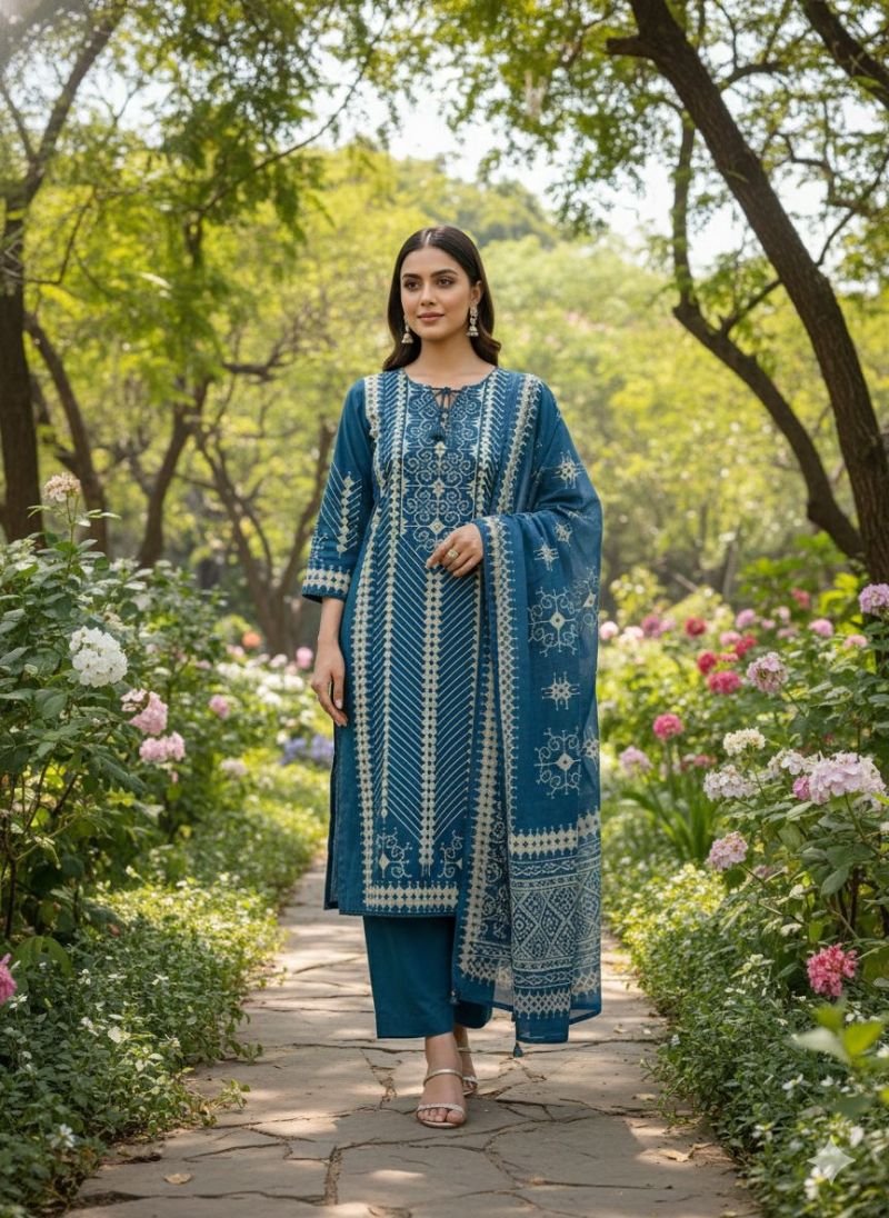Naisha K 663 Cotton With Handwork Festival Wear Top Bottom And Dupatta