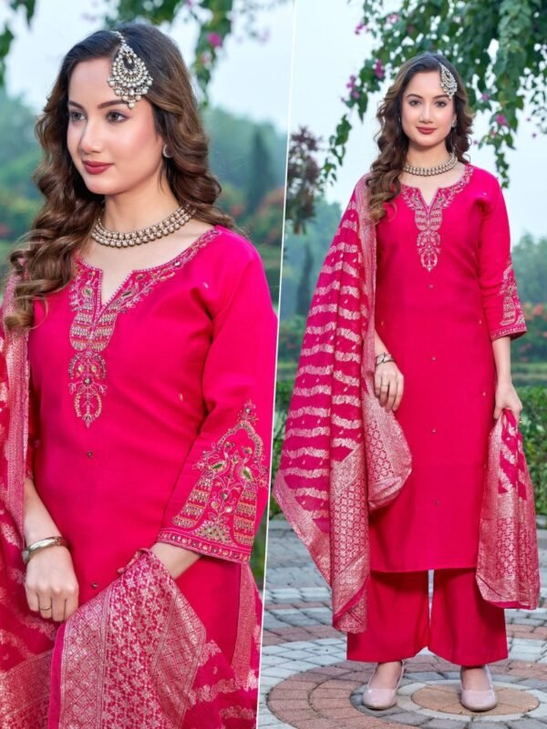 Naisha K 601 Roman Silk With Work Kurti Pant And Dupatta Collection