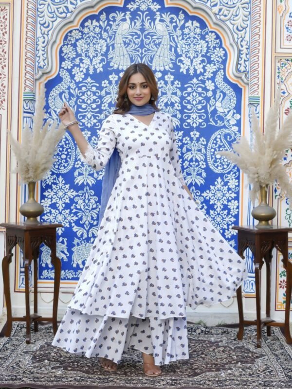 Dhruvi 503 Viscose Printed Flaired Kurti With Pant Dupatta Collection