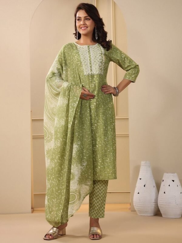 Indo Era 2381 Floral Embroidered Cotton Kurti With Bottom Dupatta