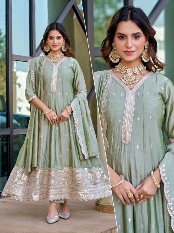 Naisha K 884 Vichitra Silk Ghera Conecpt Kurti With Bottom Dupatta