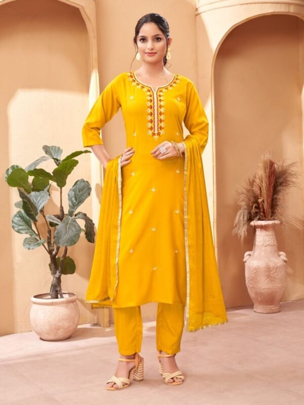 Pallavi 1 Rayon Embroidred Top Bottom With Dupatta Collection