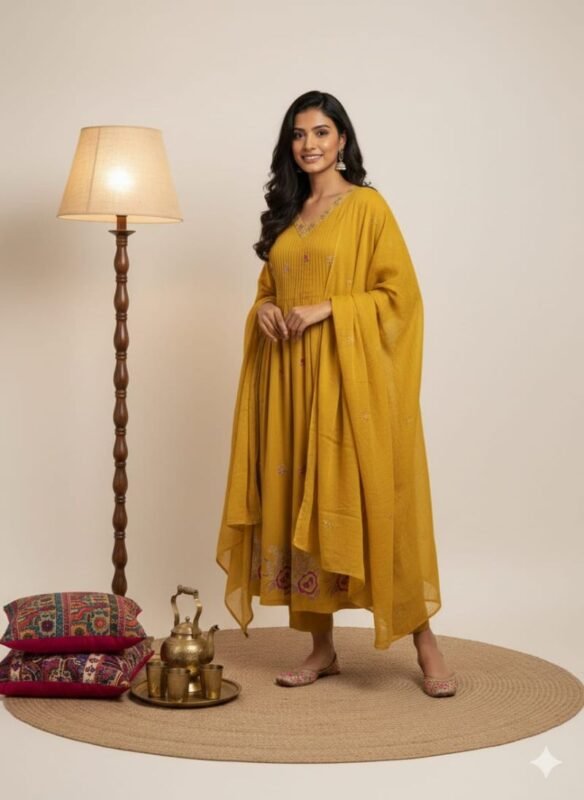 Naisha K 689 Cotton With Embroidered Work Kurti Pant And Dupatta Collection