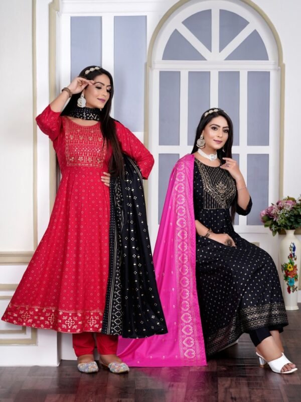 Akira Plus Vol 1 Rayon Foil Printed Kurti Pant With Dupatta Collection