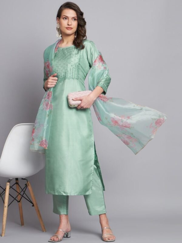 Vp 9199 Sea Green Silk Blend Embroidered Kurti Set Collection