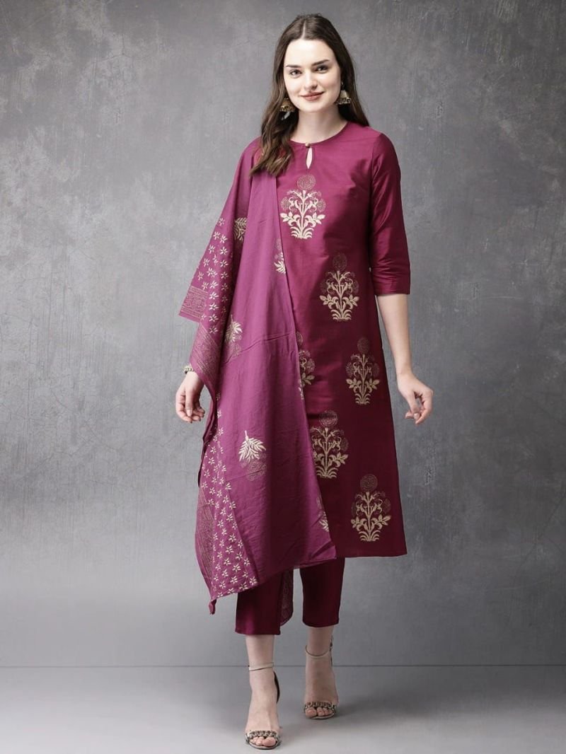 Shree Foil Cotton Kurti Bottom With Dupatta Collection