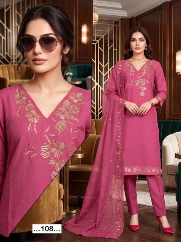 Saloni Vol 1 Roman Silk Sequence Worked Kurti Pant With Dupatta