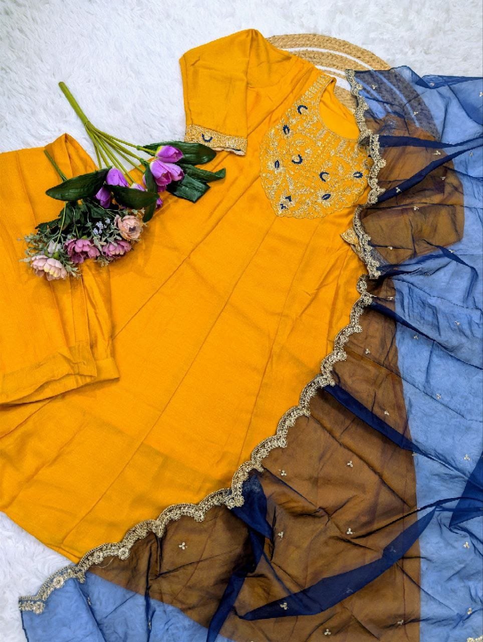 Qtnesh 131 And 132 Vichitra Silk With Sequence Worked Kurti With Bottom Dupatta - Image 2