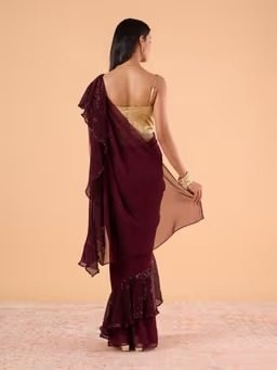 Rue De Ruffles Wine Georgette Sequined Ruffle SareeGGRRSAR06 (Free Size) - Image 2