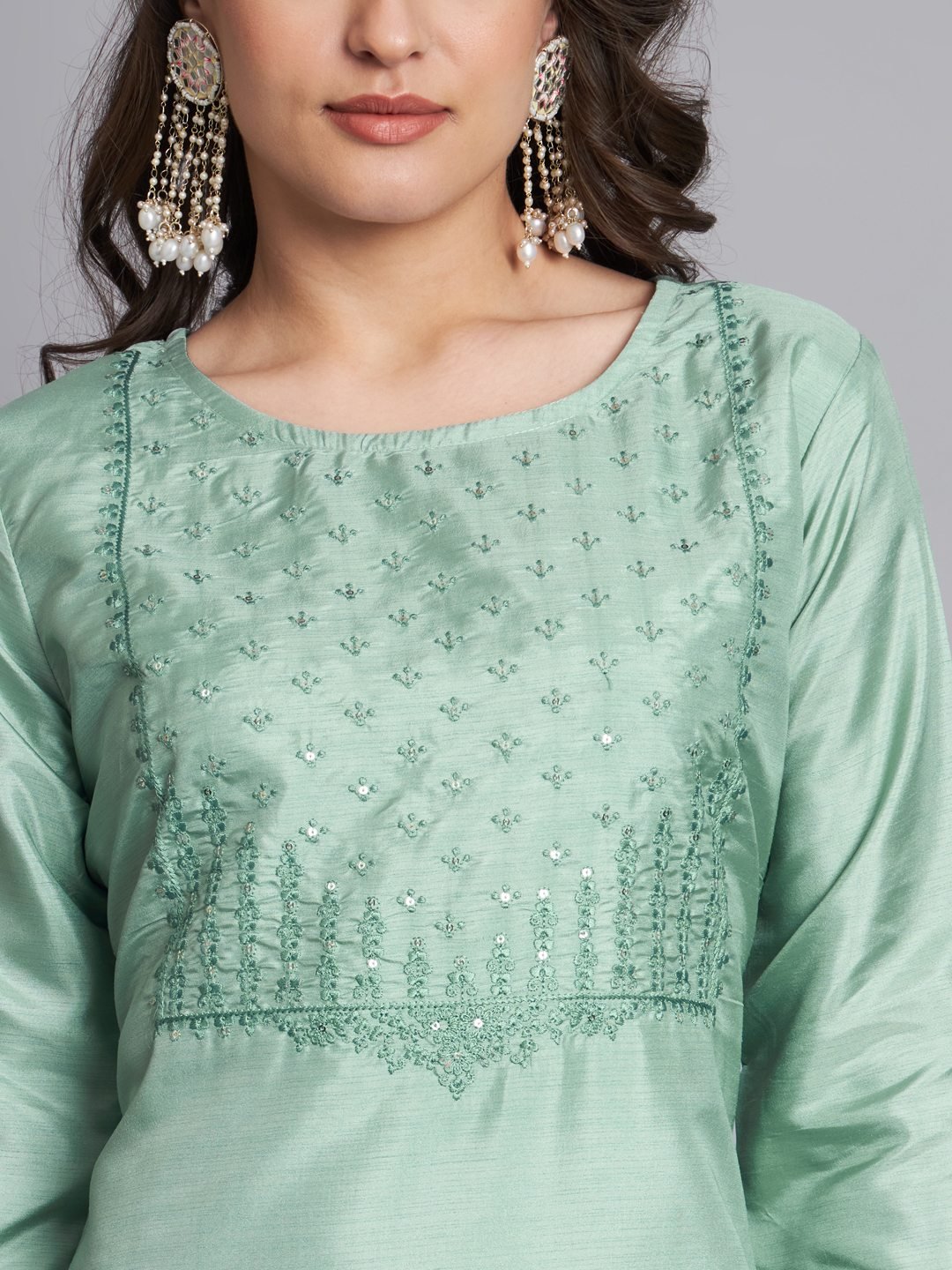 Vp 9199 Sea Green Silk Blend Embroidered Kurti Set Collection - Image 2
