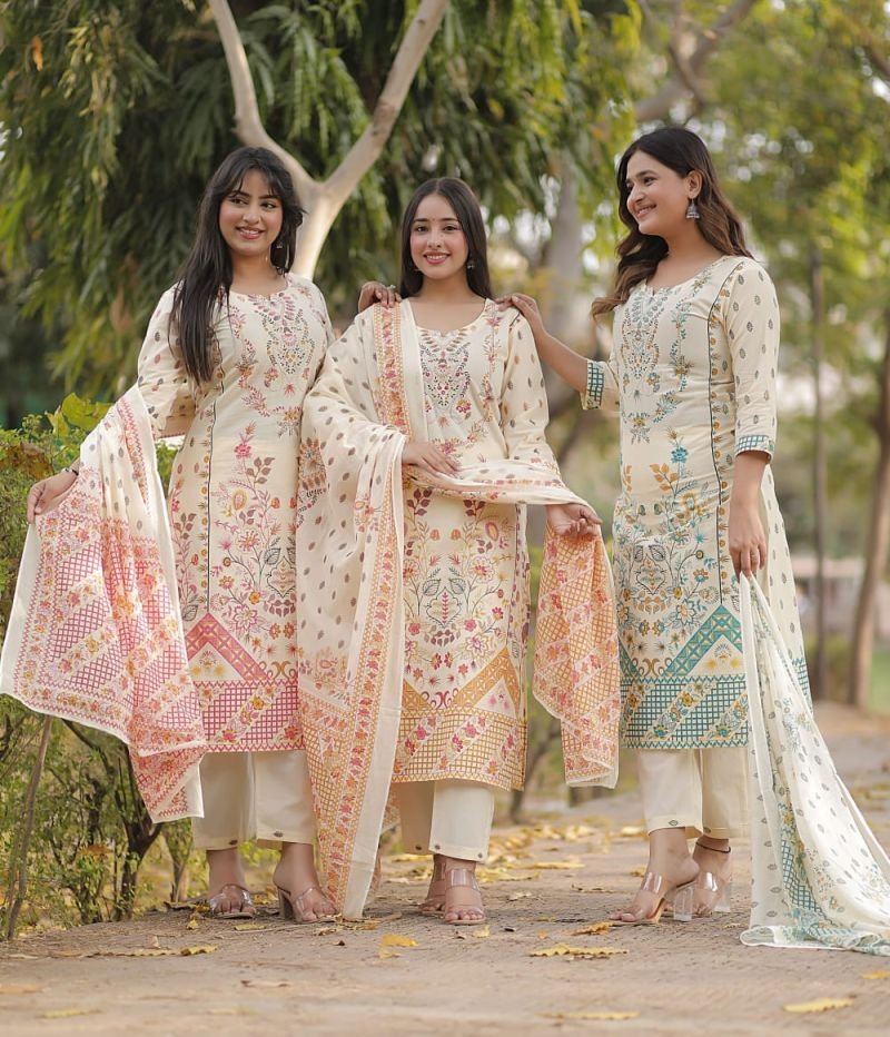 Naisha K 712 Cotton Printed Kurti Pant And Dupatta Collection - Image 2