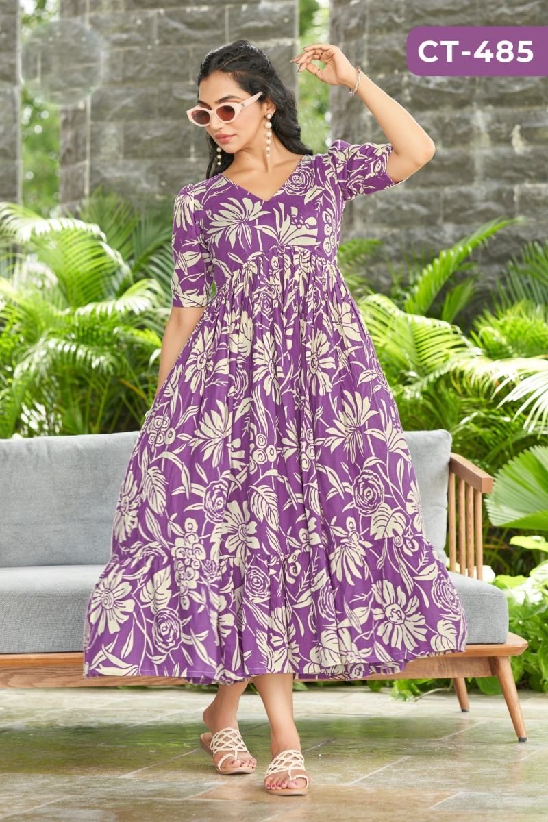 Ctz Rambha Rayon Printed Balloon Sleeve One Piece Top Collection - Image 2