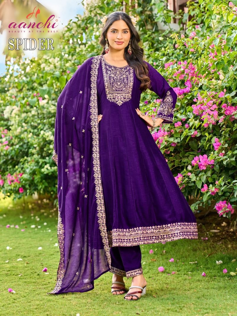 Aanchi Spider Vichitra Silk Embroidery Kurti With Bottom Collection - Image 2