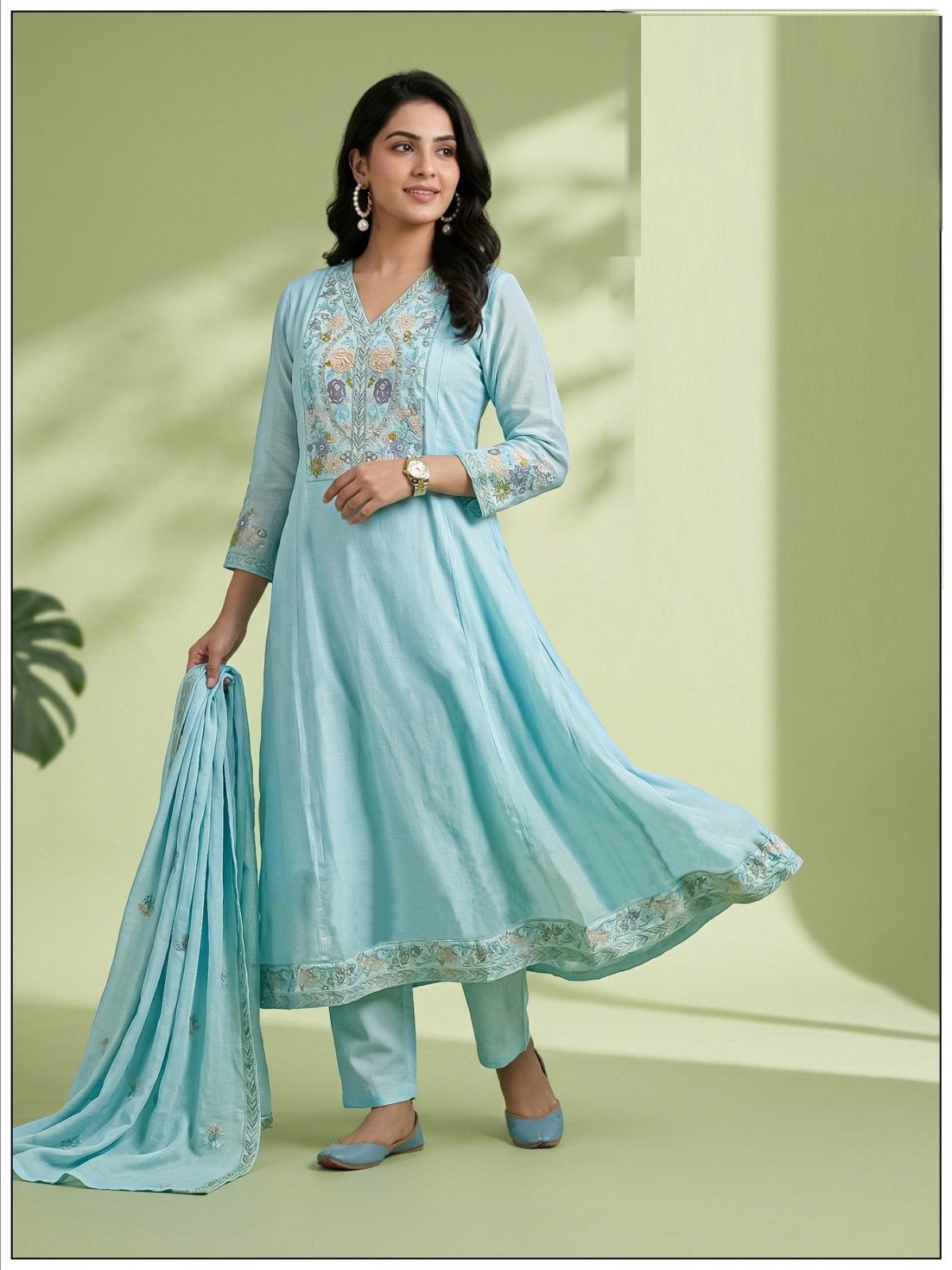 Naisha K 819 Mul Chanderi Embroidered Fancy Kurti With Bottom Dupatta - Image 3