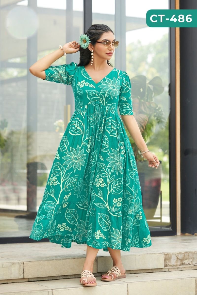 Ctz Rambha Rayon Printed Balloon Sleeve One Piece Top Collection - Image 3