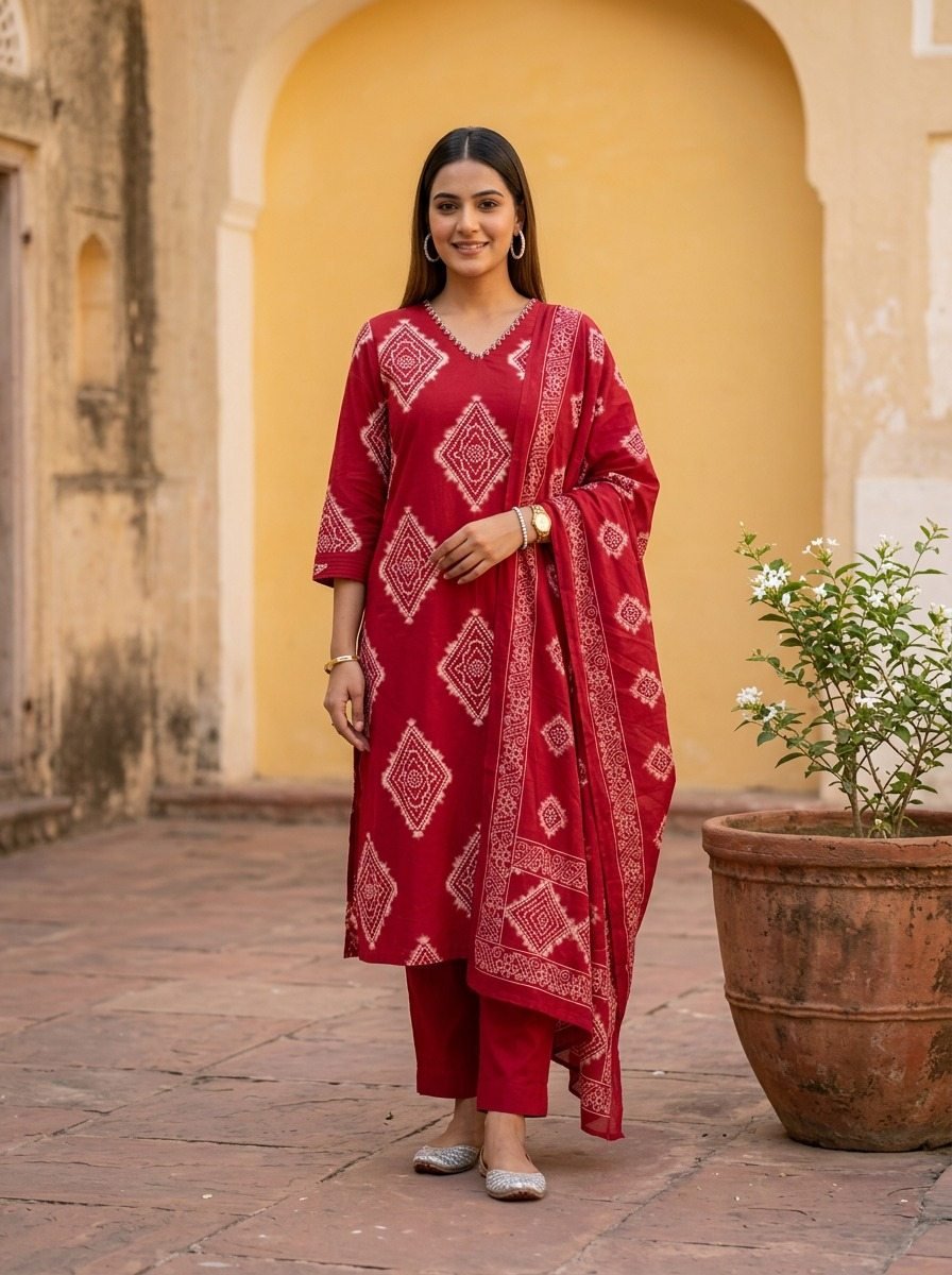 Naisha K 931 Pure Cotton Printed Kurti With Pant Dupatta - Image 3