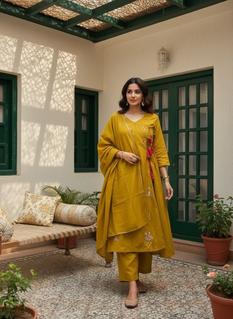 Naisha K 1428 Mul Chanderi Hand Work Fancy Kurti With Bottom Dupatta - Image 3