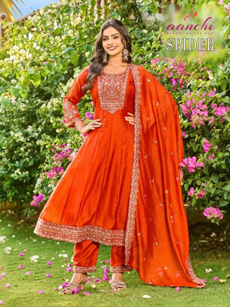 Aanchi Spider Vichitra Silk Embroidery Kurti With Bottom Collection - Image 3