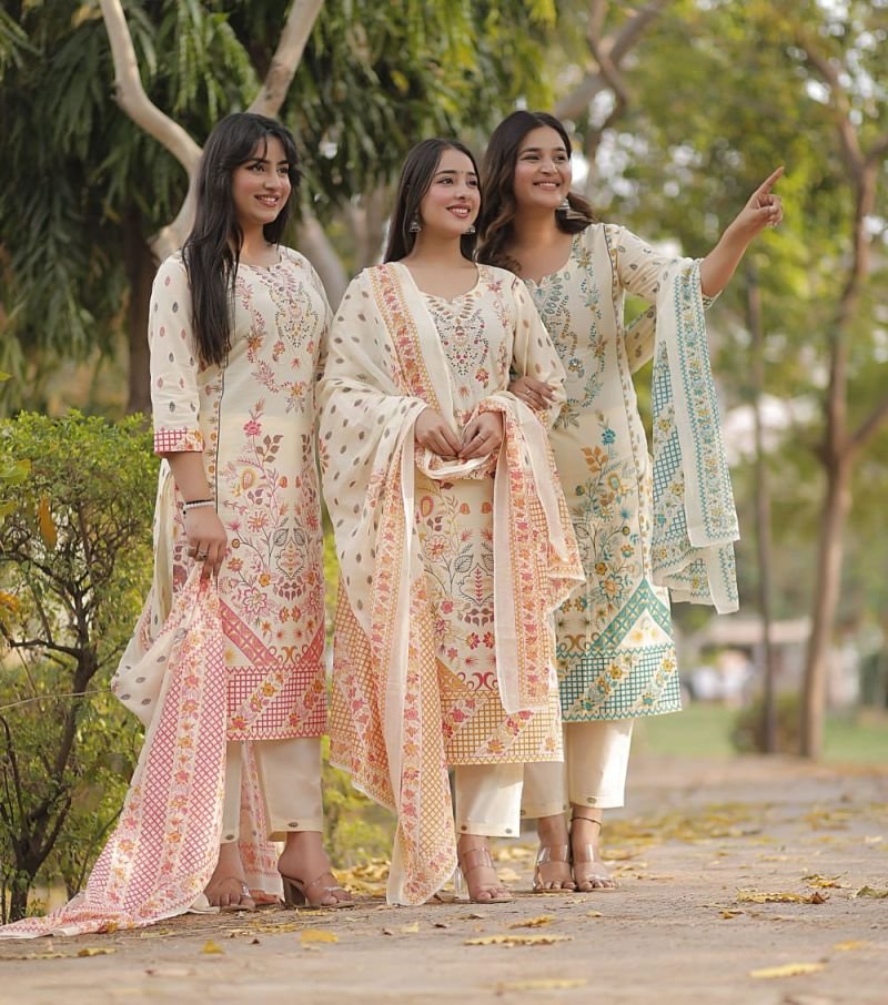 Naisha K 712 Cotton Printed Kurti Pant And Dupatta Collection - Image 3