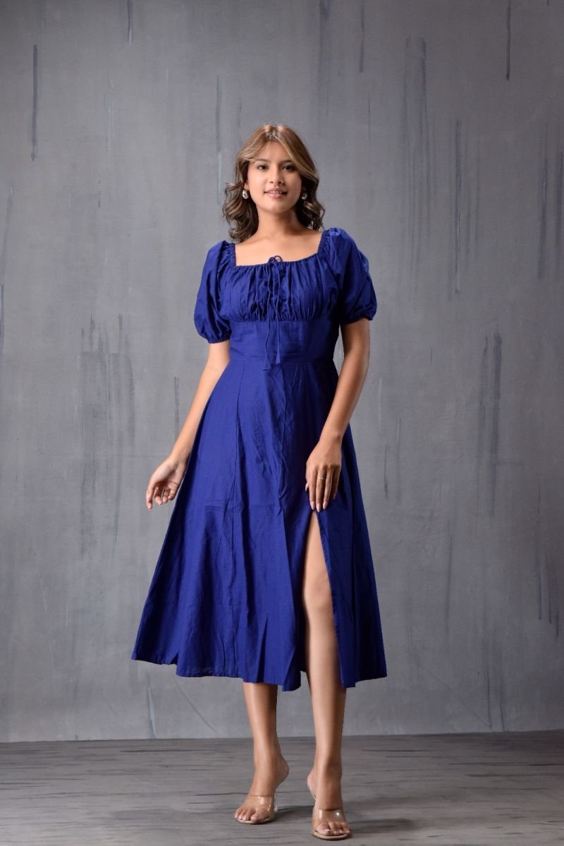 Vw 418 Cotton Royal Blue Casual Wear One Piece Dress - Image 3