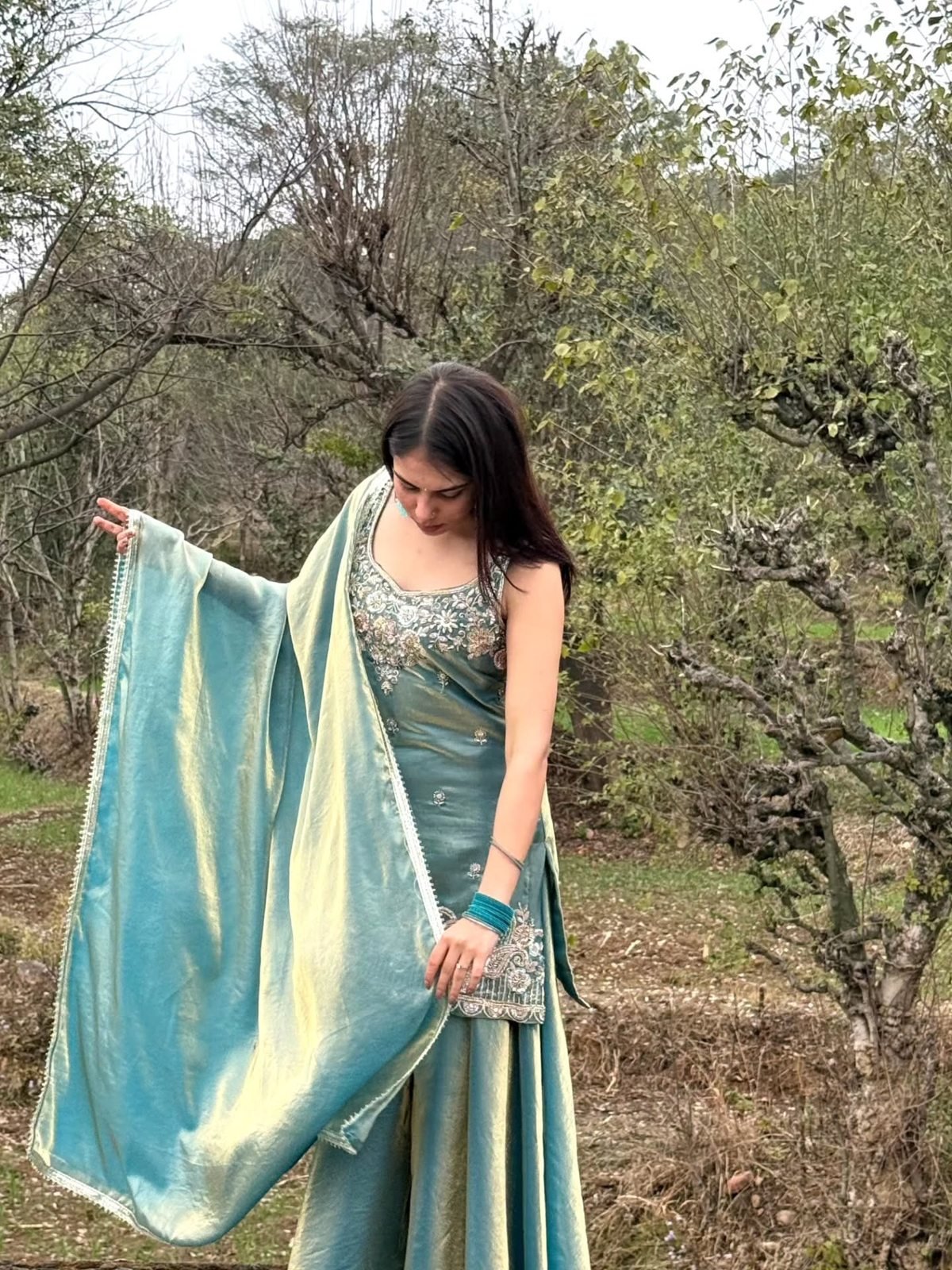 Satnitya 01 Fandy Satin Embroidered Kurti Bottom With Dupatta - Image 3